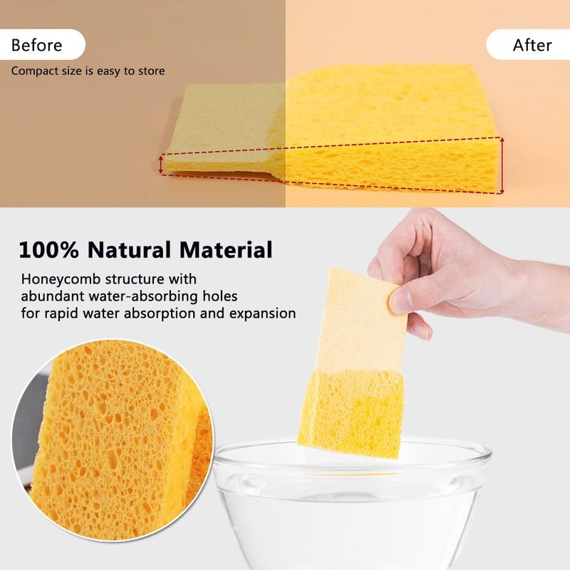 Bmeigo Washing Up Sponge 12PCS, Compostable Kitchen Sponge Nautural Cellulose