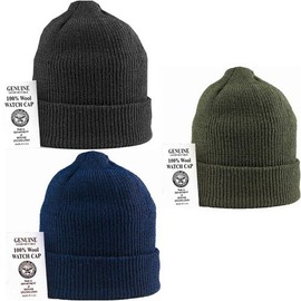 Black Genuine GI US Navy 100% Wool Watch Cap (USA Made)