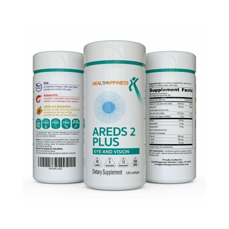 HealtHappiness AREDS 2 Plus Eye and Vision Vitamin Softgels -