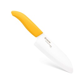 Kyocera’s Revolution Series 5.5” Ceramic Santoku Knife, Chef Knife For Your Cooking Needs, Yellow Handle, White Blade