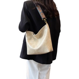 Anopo PU Leather Shoulder Bags for Women with Adjustable Guitar Strap Vintage Tote Bag Hobo Purse Vegan Handbag Beige