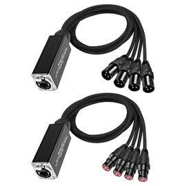 XMSJSIY Audio Snake 4 Channel 3 Pin XLR Extender Multi Network Receiver to Ethercon Cable for DMX512 XLR Male/Female to RJ45 Female Over Braided Cat5/6/6e Stage Lighting Recording-2.5FT 2Pcs