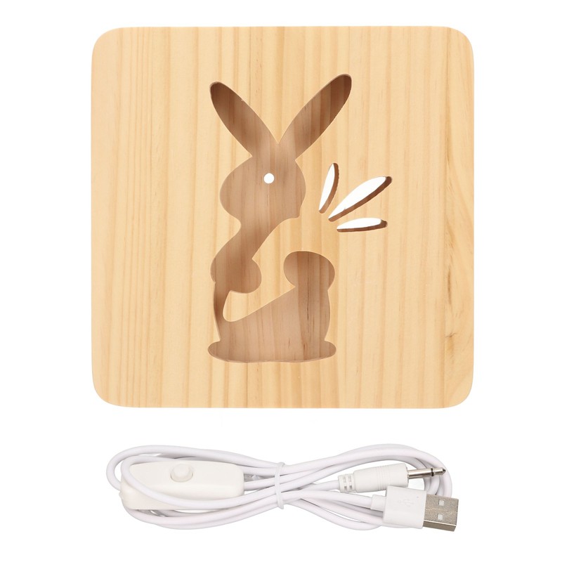 Wooden Carving Night Light Rabbit Shape Soft Light Eye Protection