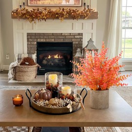 Coferset 2 Pack Fall Small Fake Plants 14" Eucalyptus Potted Artificial Plants Fall Decorations for Home Shelf Office Bathroom Desk Farmhouse Room Coffee Table Decor Fall Decor (Fall Orange-Large)