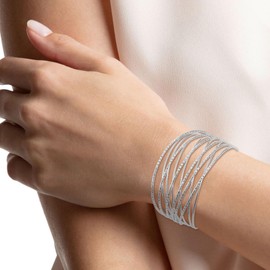Cuff Bracelet Bangle Bracelet for Women Girls Multi-layer Cross Wire Bracelet Rose Gold Open Bangle Bracelet Jewelry Gifts (B: silver cuff bracelet)