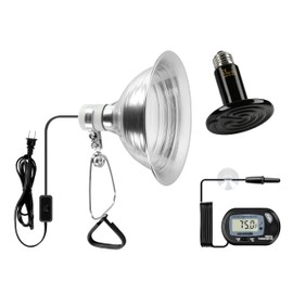 Simple Deluxe 100W Ceramic Reptile Heat Lamp Bulb & 150W Clamp Light with 8.5" Aluminum Reflector, LCD Digital Aquarium Thermometer Combo for Amphibian Pets