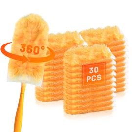 Duster Refills with Duster Refills,30 Count 360 Heavy Duty Dusters Refills for Cleaning Kitchens,Bedrooms,Bathrooms,Studies,Cars,Furniture, Blinds (30, Orange&White,Without Handle)
