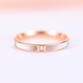 Monkton Women Rose Gold Stainless Steel Wedding Bands with White Shell Inlay Engagement Promise Ring 3.5mm/5.5mm/ 2.5-4mm(3.5MM,Size 6.5)
