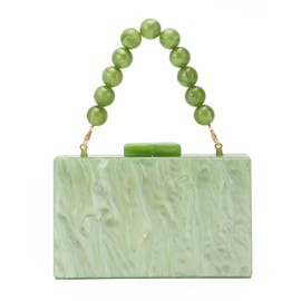 EVEOUT Women's Elegant Acrylic Evening Bag Clutch with Pearl Hand Chain Marbled Shoulder Bag Handbags for Party Prom Wedding Bridal Bag, light green, Contemporary