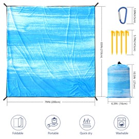 WIWIGO Beach Blanket Waterproof Sandproof Beach Mat 79" X 83" /10'x9'for 2-8 Adults Quick Drying Outdoor Picnic Mat Beach Accessories for Travel, Camping, Hiking