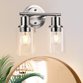 2-Light Bathroom Vanity Lights Over Mirror - Brushed Nickel 2-Bulb Fixtures