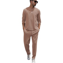 FZNHQL Men's Tracksuits Casual 2 Piece Fashion Sets Athletic Sweatsuits and Sweatpants Set Jogging Suits for Men Fall Winter Fashion Khaki Brown 3XL