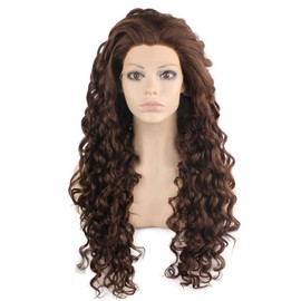 Mxangel Long Curly Lace Front Synthetic Wig Brown Heat Resistant Wig Natural
