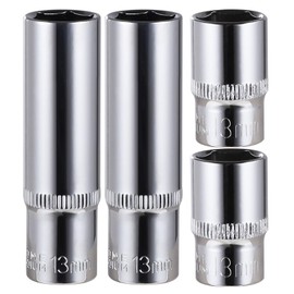 4-Piece 13mm Socket Set, 3/8-Inch Drive, 6-Point, Deep & Shallow Sockets, Corrosion Resistance, Compatible with Standard Ratchet Wrenches and Tools