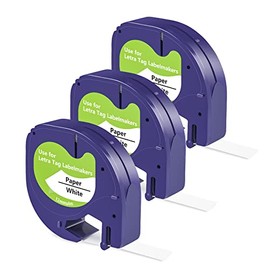 Compatible for DYMO Label Maker Refills 91330 10697 White Paper 1/2 Inch x 13 Feet for LetraTag LT-100H LT-100T QX50, Black on White, 3 Pack