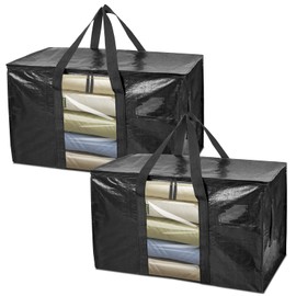 BALEINE 2-Pack Oversized Moving Bags with Reinforced Handles, Heavy-Duty Storage Tote Moving Supplies for Packaging, Camping (Black w/Window, 2-Pack)