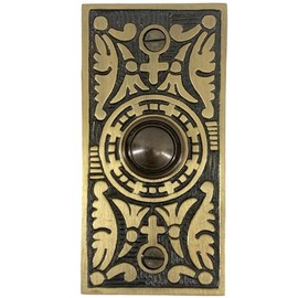 Rectangular Fern Motif Push Button Victorian Doorbell - The Fairmont (Highlighted Bronze)
