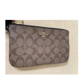 Coach New Coach Double Zip Signature F16109 Khaki / Black Wrislet