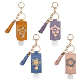 Framendino, 4 Pack Empty Bottles Keychain 30ml Small Squeeze Dispenser Leather Holder Refillable Lotion Case for Travel