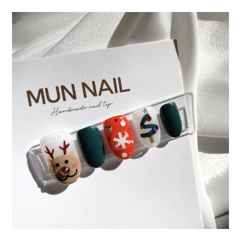 MunNail Cute Rudolph Nail Tips - Square / MunNail 귀여운