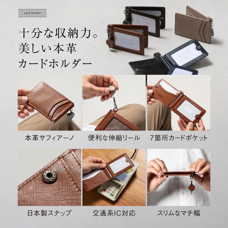 Mura Men's Passcase ID Card Holder with Reel Genuine Leather,