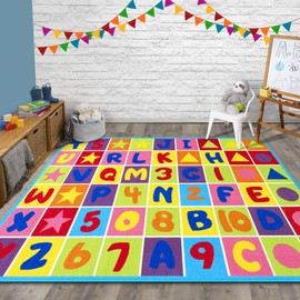 HR Kids Rugs: Learning Letters and Numbers, Non-Slip/Gel Back for School and Home. Perfect for Playtime and Back to School Fun!