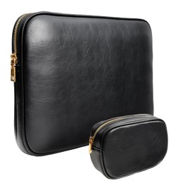 Yesmornsis PU Leather Padded Laptop Sleeve Bag 14Inch Compatible with New MacBook Pro 14，Surface Laptop 13.5, Surface Pro 10 with Charger Pouch Color Black