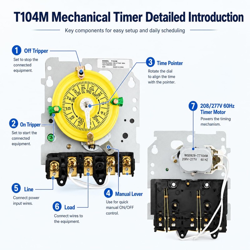 T104M Mechanical Timer Switch (Mechanism Only),208-277 VAC 5HP 40A DPST