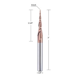 SpeTool Tapered Ball Nose End Mill 1/4" X 3" with 0.25mm Ball Nose 5.26Deg for CNC Machine Engraving Carving Bits H-Si Coated