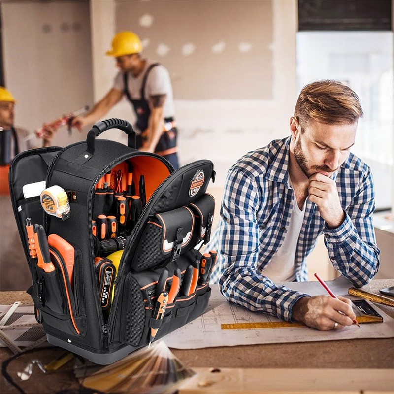 Backpack Tool Bag - LOKASS Tool Backpack Heavy Duty Tool