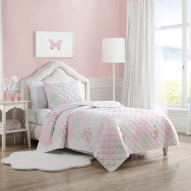 Laura Ashley Kids - Twin Quilt Set, Reversible Kids Bedding with Matching Sham(s), Ideal for Toddler Bedding Set, Ideal Girl Room Essentials (Ellyn Pink, Twin)
