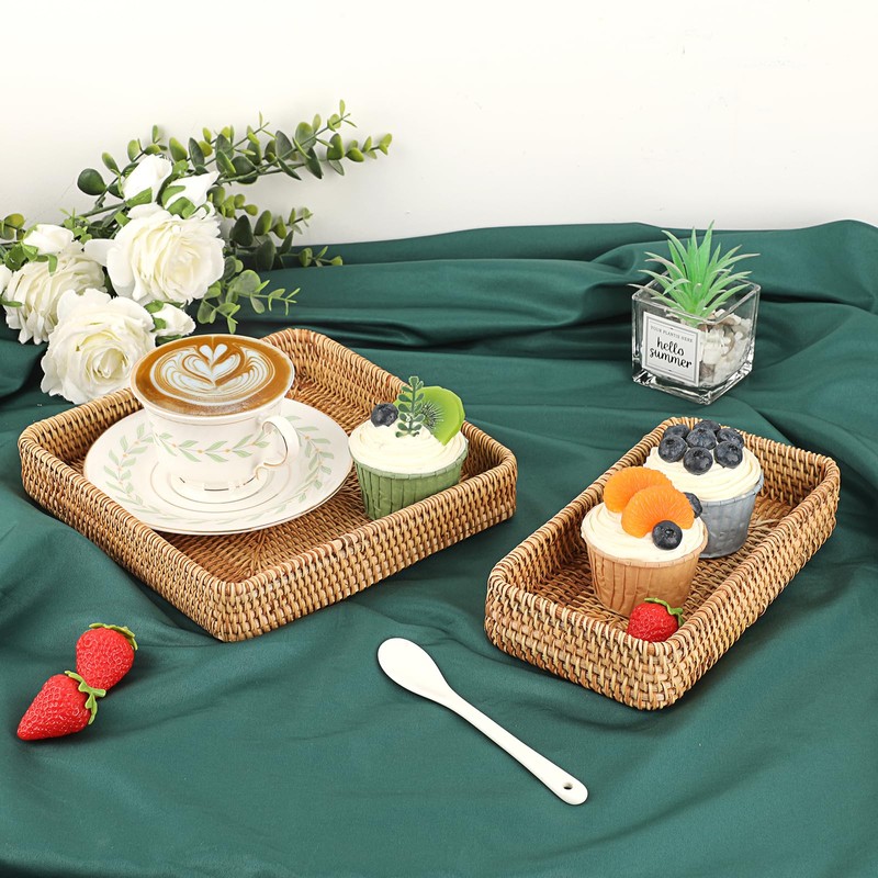 Hipiwe Key Basket Tray for Entryway Table Rattan Serving Tray