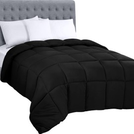 Utopia Bedding Comforters Queen Size, All Season Duvet Insert, Down Alternative Box Stitched Bed Comforter with Corner Tabs, Machine Washable (Black)