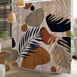 Xiaoterna Bohemian Tropical Palm Front Shower Curtain, Modern Abstract Art Leaves Plants, Washable Bathroom Curtain, Minimalist Plant Leaves Pattern Shower Curtain Fabric, 150 x 180 cm
