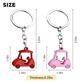 FALVFUN 2PCS Car Golf Cart Keychain, Zinc Alloy Golfer Vehicle Key Chains, Automotive Key Ring Holder Ornament, Universal Fit (Red)
