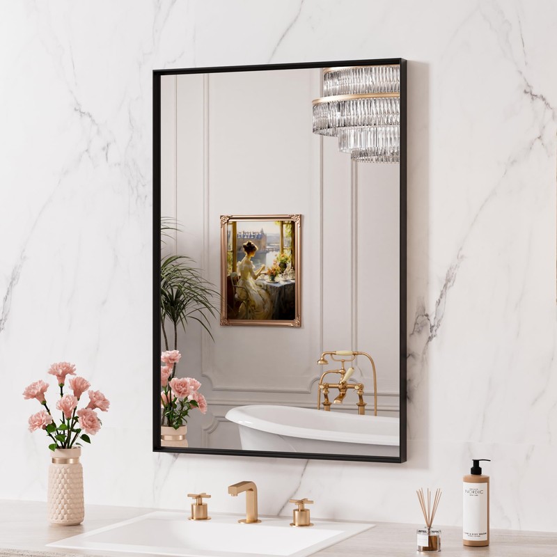 LOAAO Black Bathroom Mirror 24"X32" for Wall, Rectangle Bathroom Vanity