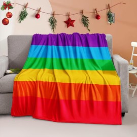 Bedbay Rainbow Bed Blanket King Size Fleece Blanket Colorful Stripes Rainbow Blanket Pride Bedding Soft Lightweight Big Blanket for Bed Sofa Couch (Rainbow Stripe, King(104"x90"))