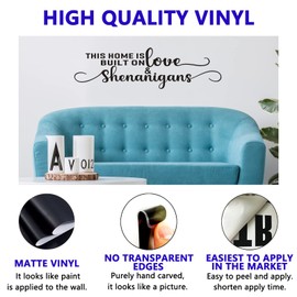 Inspirational Family Quotes Wall Decals: Home Vinyl Art Wall Stickers for Living Room Kitchen - This Home is Built on Love & Shenanigans 35" X 9.8"