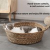 Cat Bed, Straw Woven Cat Baskets Bed, Round Wicker Cat