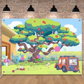 UMURILXY 8x6FT Cartoon Dog Garden Tree Backdrop, Blue Sky Ballon Birthday Polyester Photography Background for Parties, Happy Birthday Photo Booth Prop Decorations