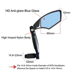 Hafny NEW Bar End Bike Mirror, HD Automotive Grade Glass Lens, Large Surface, Shatterproof, Multi-Angle Adjustable, E-Bike Mirrors, HF-M900-FR05 (HF-M900RB-FR05 (Right, Blue Glass))