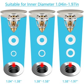 Universal Bathroom Sink Stopper in Brass, 1.04-1.97 Inch Pop Up Basin Sink Drain Stopper, Sink Drain Strainer with Anti Clogging Filter Hair Catcher, Large Lid Brushed Nickel