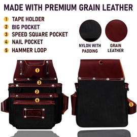 FUERI Tool Belt Men Heavy Duty 26 Pocket Tools Bags Pouches Holder Organizer for Carpenter Construction Electrician Framer Nylon Leather Work Belts Bag Pouch - Large