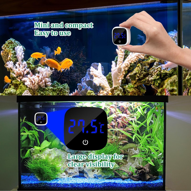 LED Touch Display Digital Aquarium Thermometer, High Precision Stick-on Fish