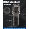 GAsupply 14x1.5 28mm Shank Lug Bolts, 20pcs Black Conical Seat