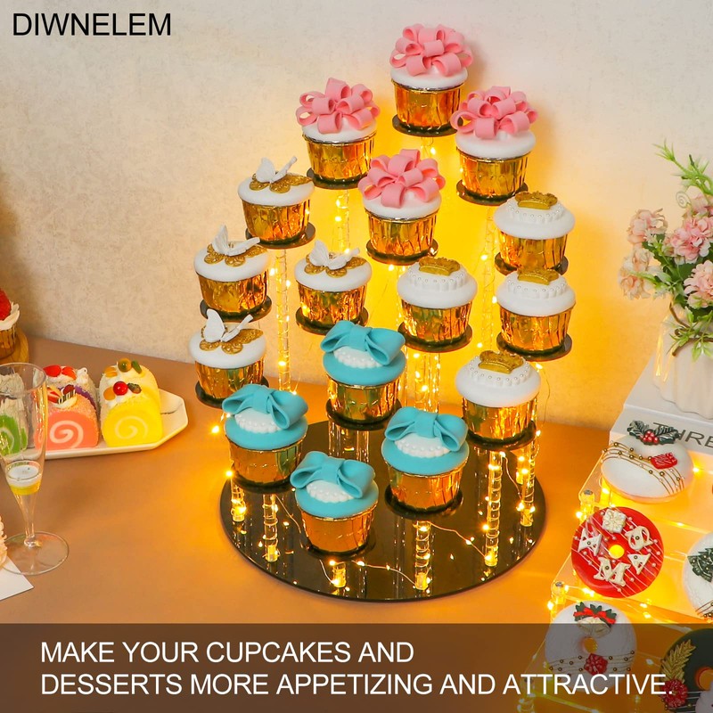 DIWNELEM 16 Tier Acrylic Cupcake Stand Display Riser Holder for