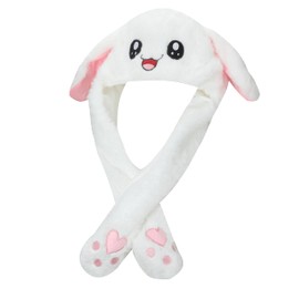 Moving Jumping Rabbit Bunny Hat Ear,Bunny Hat with Ears that move,crazy hats for Cosplay (White)
