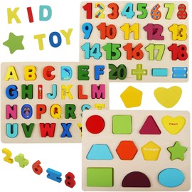 Wooden Puzzles for Toddlers, LENNYSTONE Wood Alphabet Number Shape Puzzles Kids Preschool Learning Toys for Boys Girls Ages 2 3 4 5 Year olds