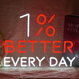 BNEMCEZH 1% Better Every Day Neon Sign Red Better Light up Sign Decor Dimmable Inspirational Word Neon Light Sign for Classroom Office Bedroom Living Room Cafe Bookstore Gym Birthday Party Gift
