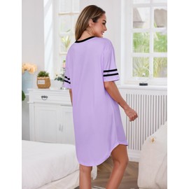 Marvmys Women Casual Sleepshirts Short Sleeve Lounge Dress Soft V Neck Nightgowns Sleepwears Purple M